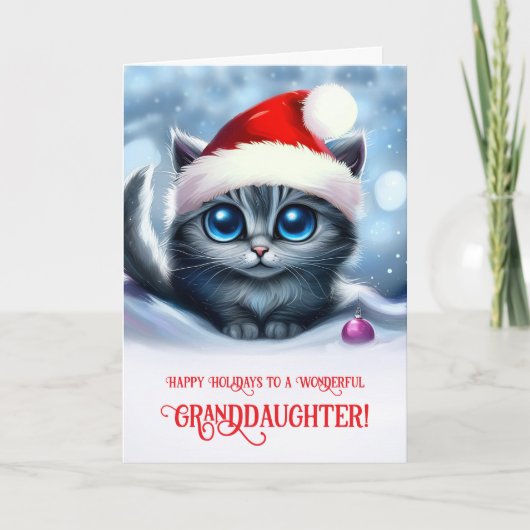 Granddaughter Cute Kitten Christmas Card カード (正面)