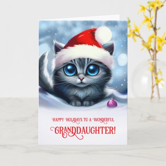 Granddaughter Cute Kitten Christmas Card カード (黄色い花)