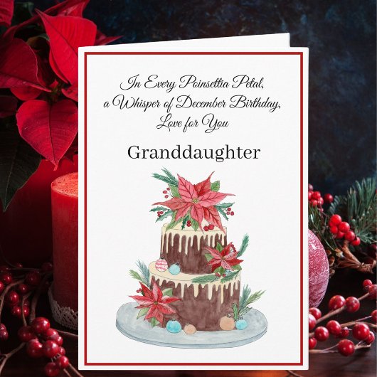 Granddaughter December Birthday Cake Poinsettias  カード
