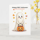 Granddaughter First Halloween Cute Shy Ghost カード (黄色い花)