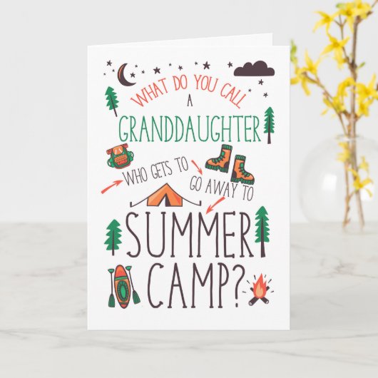 Granddaughter Funny Summer Camp Orange Green Brown カード (黄色い花)