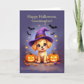 Granddaughter Halloween Cute Puppy in Witch Hat カード (正面)