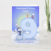 Granddaughter Happy 9th Birthday Snowman Building  カード (正面)