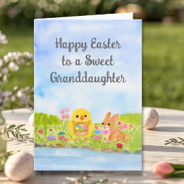 Granddaughter Happy Easter Baby Chick Easter Bunny カード