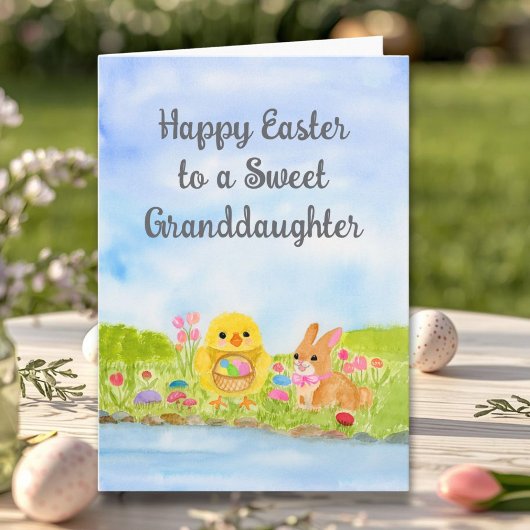 Granddaughter Happy Easter Baby Chick Easter Bunny カード