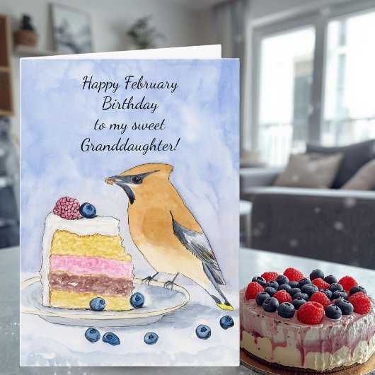 Granddaughter Happy February Birthday Bird カード