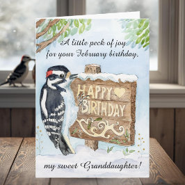 Granddaughter Happy February Birthday Woodpecker カード