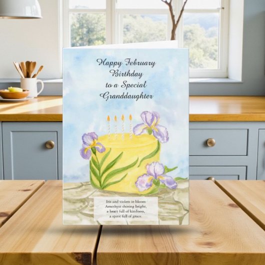 Granddaughter Happy February Irises Birthday Cake カード