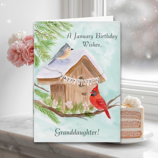 Granddaughter Happy January Birthday Birds at Bird カード