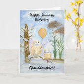 Granddaughter Happy January Birthday Owl Cake カード (黄色い花)