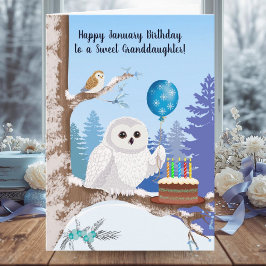 Granddaughter Happy January Birthday Snowy Owl カード