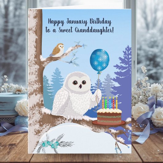 Granddaughter Happy January Birthday Snowy Owl カード