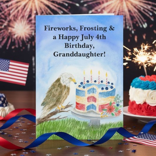 Granddaughter July 4th Birthday Bald Eagle Cake カード