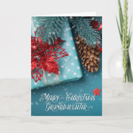 Granddaughter Merry Christmas Cheer Blue and Red シーズンカード