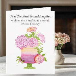 Granddaughter Purple Carnations January Birthday カード