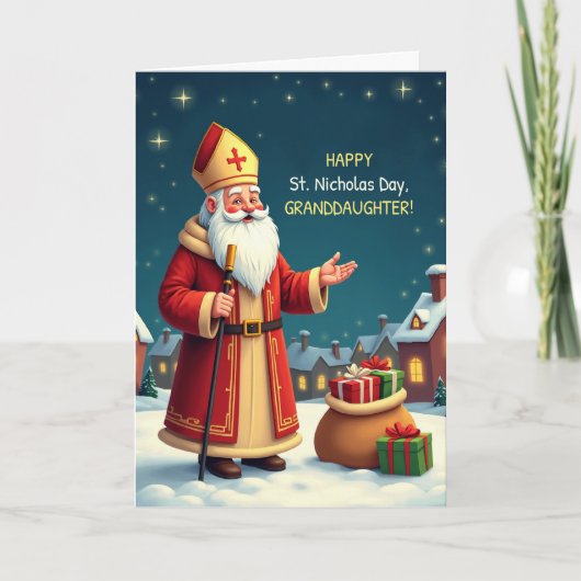 Granddaughter St Nicholas Day Smiles Warm Wishes カード (正面)