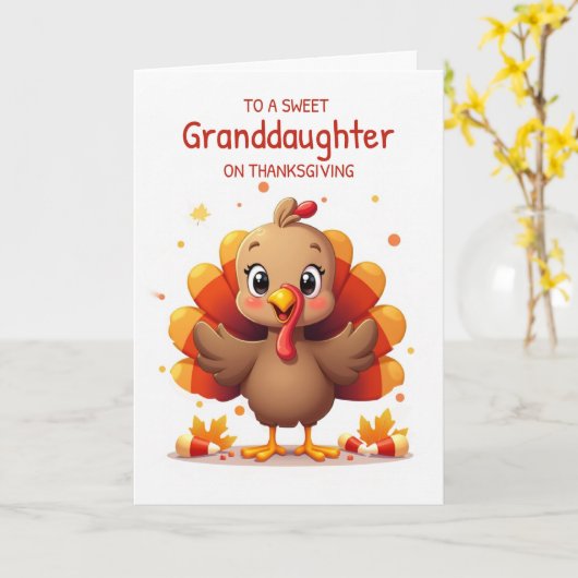 Granddaughter Thanksgiving Sweet Candy Corn Turkey カード (黄色い花)