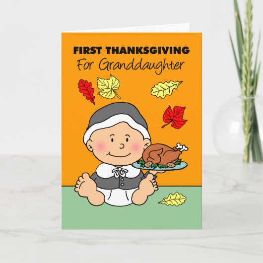 Granddaughter's First Thanksgiving Cute Little Pil カード (正面)