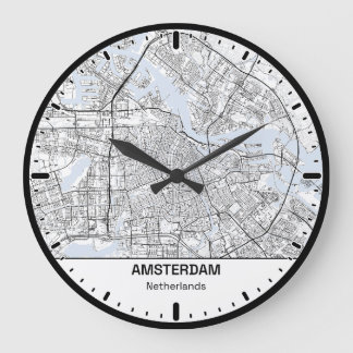 Grande Horloge Ronde Amsterdam Clock City Line Art ラージ壁時計