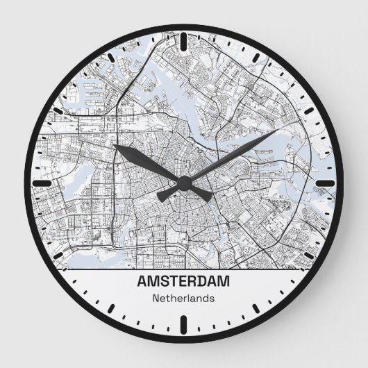 Grande Horloge Ronde Amsterdam Clock City Line Art ラージ壁時計 (正面)