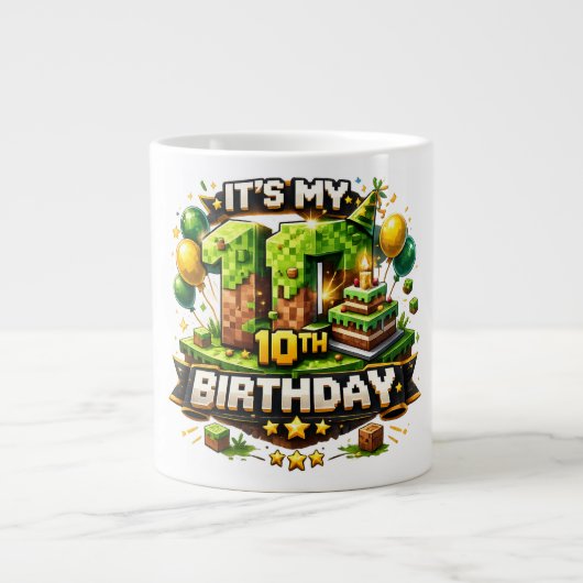 Grande Tasse 10th Birthday Pixel ジャンボコーヒーマグカップ (正面)