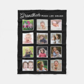 Grandkids Make Life Grand 12 Photo Collage Black フリースブランケット (正面)