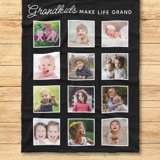 Grandkids Make Life Grand 12 Photo Collage Black フリースブランケット
