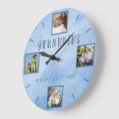 Grandkids make life Grand 4 Photo Blue Round ラージ壁時計 (傾斜)