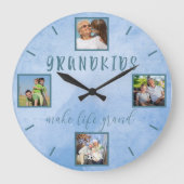 Grandkids make life Grand 4 Photo Blue Round ラージ壁時計 (正面)