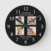 Grandkids Make Life Grand 4 Photo Collage Black ラウンド壁時計 (正面)