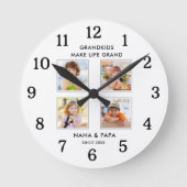Grandkids Make Life Grand 4 Photo Collage White ラウンド壁時計 (正面)