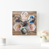 Grandkids Make Life Grand 7 Photo Collage Wood スクエア壁時計 (ホーム)