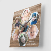 Grandkids Make Life Grand 7 Photo Collage Wood スクエア壁時計 (傾斜)