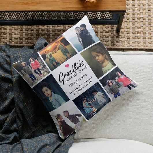 Grandkids Make Life Grand 8 Custom Photo Collage クッション