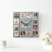 Grandkids Quote 12 Photo Collage Rustic Gray Wood スクエア壁時計 (ホーム)