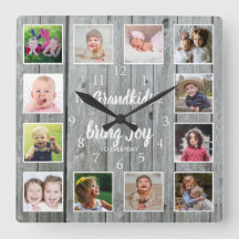 Grandkids Quote 12 Photo Collage Rustic Gray Wood