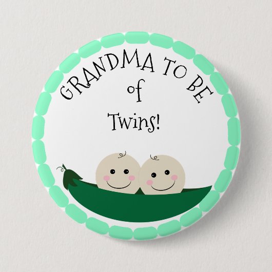 Grandm to be Twins in Peapod Baby Shower button 缶バッジ (正面)