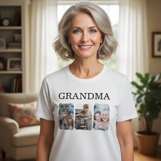 Grandma 3 Photos Collage Tee, Personalized Family Tシャツ