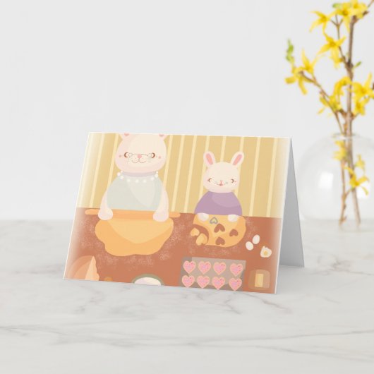 Grandma Baking Cookies カード (黄色い花)