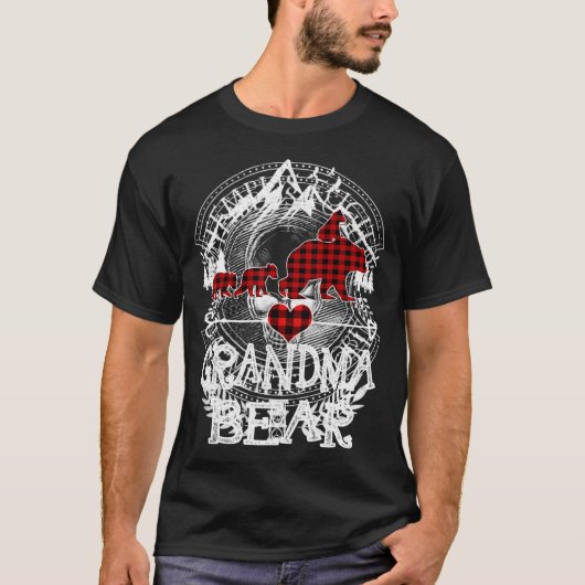 Grandma Bear Christmas Pajama Red Plaid Buffalo Fa Tシャツ (正面)