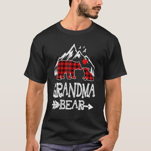 Grandma Bear Christmas Pajama Red Plaid Buffalo Fa Tシャツ (正面)