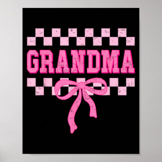 Grandma Birthday Squad Matching Pink Bow Checkered ポスター