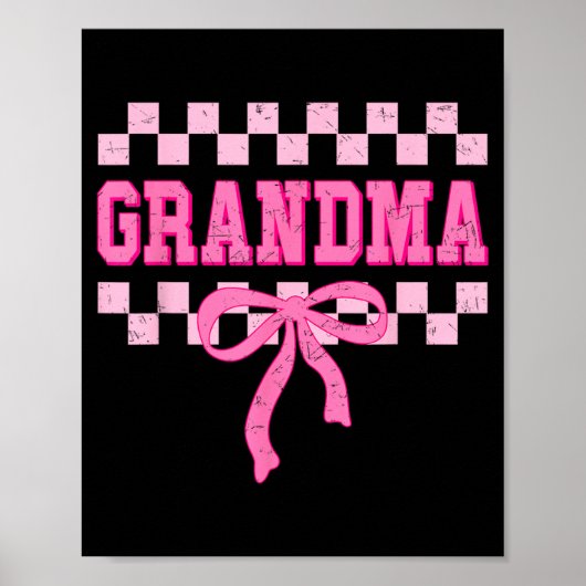 Grandma Birthday Squad Matching Pink Bow Checkered ポスター (正面)