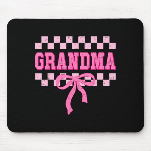 Grandma Birthday Squad Matching Pink Bow Checkered マウスパッド (正面)