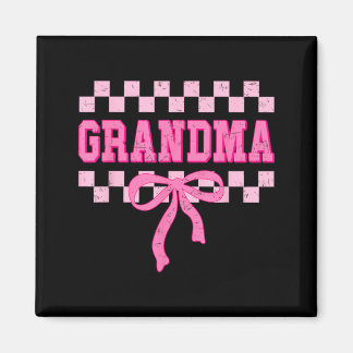 Grandma Birthday Squad Matching Pink Bow Checkered マグネット