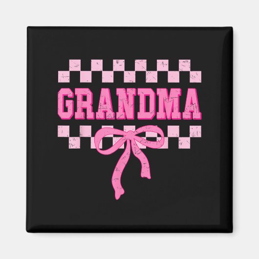 Grandma Birthday Squad Matching Pink Bow Checkered マグネット (正面)