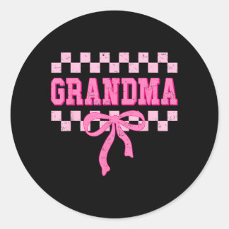 Grandma Birthday Squad Matching Pink Bow Checkered ラウンドシール