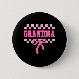 Grandma Birthday Squad Matching Pink Bow Checkered 缶バッジ