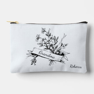 Grandma black and White Toile Floral Cosmetic アクセサリーポーチ