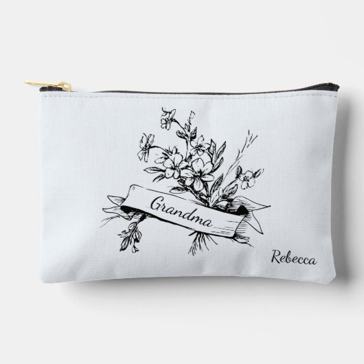 Grandma black and White Toile Floral Cosmetic アクセサリーポーチ (正面)